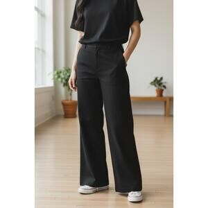 Fashionista Wide Leg Pants Size 14 Black Stretch Dress Slacks